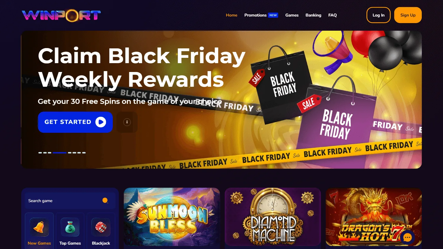 Winport Casino home screen on desktop