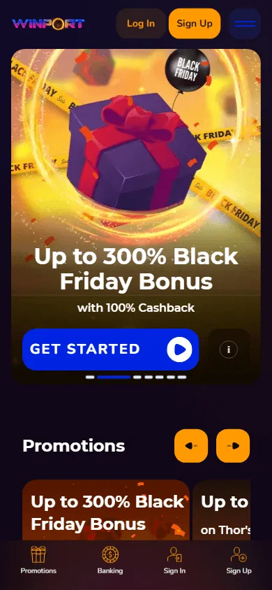 Winport Casino promotions area on a mobile device